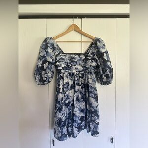 NWT Abercrombie Blue & White Floral Puff Sleeve Mini Dress